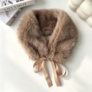 HEALMEYOU Warm Faux Fur Scarf Thick Neck Warmer Shawl Wrap Elegant With Ribbon Detachable Fluffy Collar Daily