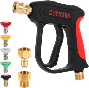Dusichin DUS-220 short wand high pressure washer handle 3000 psi max 5 pressure power washer nozzles tips Black