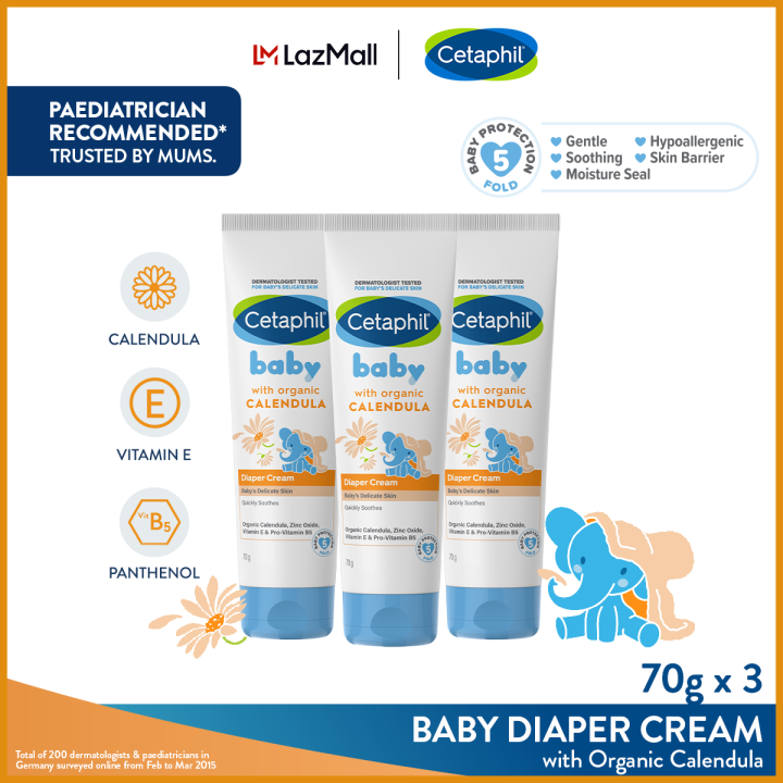[BUNDLE OF 3] Cetaphil Baby Diaper Cream with Organic Calendula and Zinc 70g Lazada Singapore