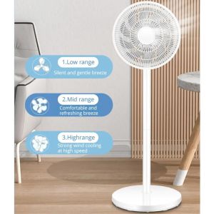 Premium Smart 2 IN 1 Adjustable Standing Floor Fan/Air Circulation Fan with Remote Control/ 15 Bionic Blades Double-Layer Structure/ Low Noise/3 Speed Household Oscillating Electric Fan Strong and Stable Base