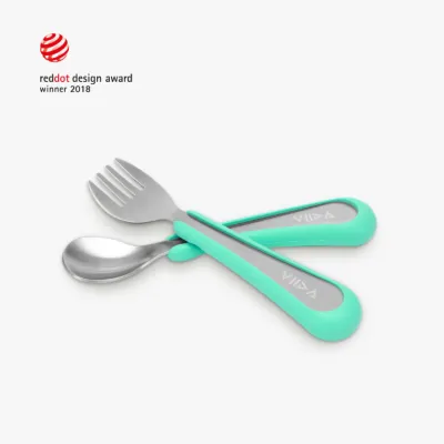 [VIIDA] The Soufflé Kids Antibacterial Stainless Steel Fork and Spoon Set (Small) for Toddler 6 Months to 2 Years Old Children - Eco-Friendly Safe FDA Certified SGS Tested