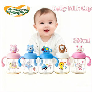 AODUOYAYA 350ML Baby Straw Milk Cup BPA Free Toddler Drinking Training Bottle with Dust Cover Leak-Proof Budak Bayi