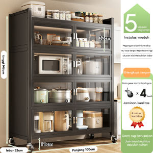 Rak penyimpanan dapur dengan roda rak piring rak oven rak microwave rak kabinet