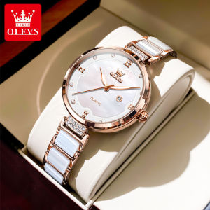 OLEVS 5589 Women Quartz Fashion Watch Ceramic Watchband Round-dial Wristwatch Calendar