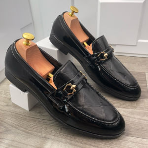 Giày lười nam DAVINCIA da đen bóng kính Giầy da trẻ trung đi tiệc đế cao su mềm chống trơn trượt đế có khâu chỉ G65