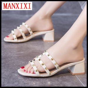 MANXIXI Brand Fashion Slippers Mid High Heels 1.97 Inches Beautiful Sandals For Women (Size 35-40)
