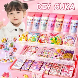387PCS DIY Goo Keychain Kit for Girls Cream Glue Sticker Set Craft Box Educational Toy Gift for Kids
