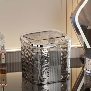 Press Type Mini Desktop Trash Can Transparent High Beauty Desktop Paper Basket Household Student Dormitory Storage Bucket迷你垃圾桶