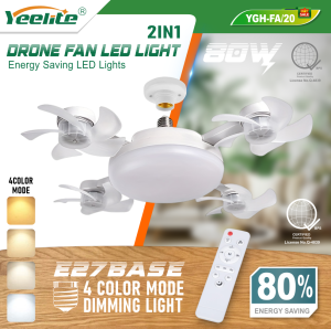 YEELITE [ BUY 1 TAKE 1 ] Drone Ceiling Fan Light LED Light Fan 2IN 1 E27 3 Colors With Controller Silent Fan