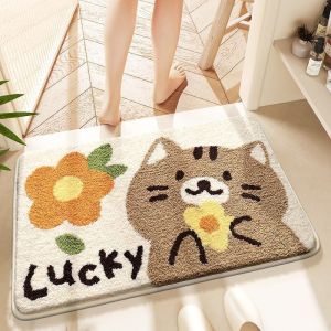 Bathroom Floor Mat Cartoon Plush Absorbent Non Slip Foot Rug Alas Bilik Air Pintu Toilet Keset