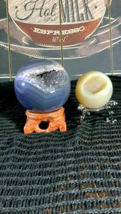 Grayish Blue Amethyst Yellow White Moss Agate Skin Sparkling Sandy yellow tooth Smiling face Balls Stand included