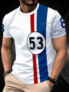 2025 เสื้อยืดพิมพ์ลายหมายเลข 53 สำหรับผู้ชายแขนสั้น เสื้อผ้ากีฬา เสื้อยืดฟุตบอล วินเทจ ขนาดใหญ่ เสื้อยืดลายทาง เสื้อผ้าผู้ชาย