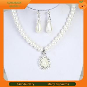 ❣️❣️❣️ Elegant Pearl Crystal Drop Earrings Chain Necklace Wedding Party Jewelry Set