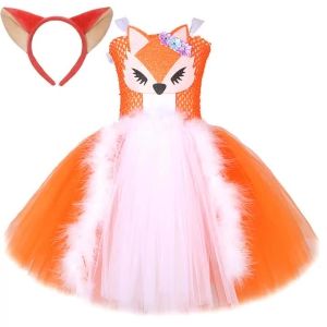 White Orange Fox Halloween Costumes for Girls Kids Animal Fancy Tutu Dress with Ears Children Birthday Carnival Party Outfits2026