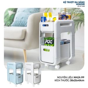 Kệ để đồ 2 tầng ngăn kéo trượt có bánh xe xoay 360 độ đa năng để gia vị đồ dùng nhà tắm tiện dụng Hokori 5588