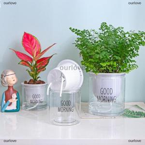 [COD] ourlove กระถางดอกไม้ไฮโดรโปนิกส์ใส่น้ำอัตโนมัติกระถางดอกไม้พลาสติกสองชั้นใสรดน้ำด้วยตัวเองสำหรับสำนักงาน