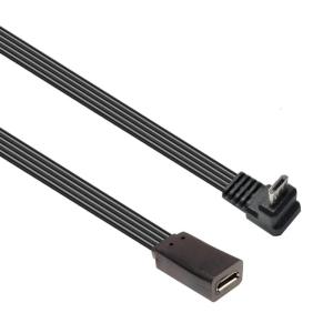 Flat Braid Microed USB Extension Cable With Angled Connectors Multiple Length For Electronics Charging Cord