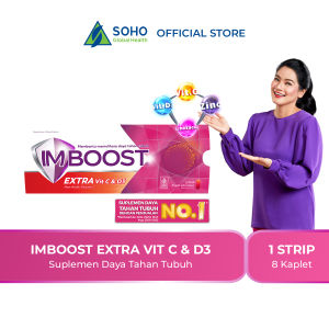 Imboost Extra Vit C & D3 Suplemen Tablet Daya Tahan Tubuh Non-Acidic Vitamin C isi  1 Strip 8 Kaplet