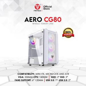 Fantech AERO CG80 RGB Gaming PC Case Mid Tower ATX Micro ATX Mini ITX Tempered Glass With 4 Fans Included