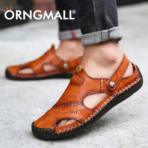 ORNGMALL Summer Sandals Men Leather Classic Roman Sandals Fashion Slipper Outdoor Sneaker Beach Rubber Men Water Trekking Sandals 38-48