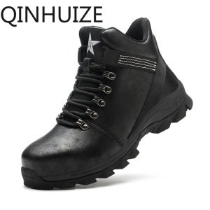 QINHUIZE High-top safety shoes mens foot protection steel-toed shoes lightweight waterproof wear-resistant safety protection work boots