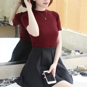 🔥Fran🔥 2025 NEW  Short Sleeved Knitted Top T-shirt for Women Slim Fit Round Neck Blouse 2️⃣0️⃣2️⃣5️⃣