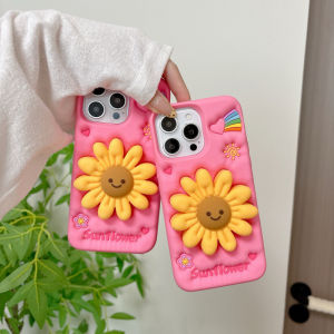 3D telescopic bracket sunflower silicone phone case for iPhone 13 14 15 16 Pro Max casing Soft silicone protective cover for iPhone16Promax case