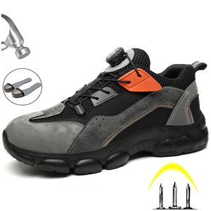 BIZOT Rotating Button Lightweight Breathable Sneakers Anti-slip Industrial Safety Shoes Breathable Steel Toe Boots