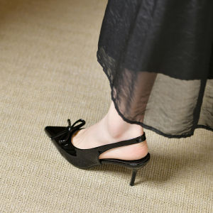 [Free Shipping] Winter New Solid Color Closed-Toe Bowknot Stiletto Pointed-Toe Fashionable High-Heeled Sandals And High-Heeled Shoes