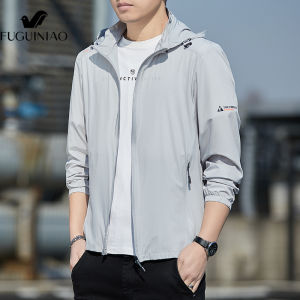 FUGUINIAO Mens Hooded Jacket Ice Silk Sun Protection Clothing Thin Fishing Light Jacket Quick-drying Anti-ultraviolet Hat Detachable