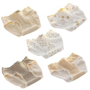 5Pieces Womens Floral Strawberry Print Cotton Underwear Middle Waist Lace Trim Briefs Aesthetic Ribbed Panties Hipsters