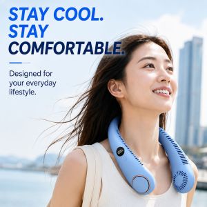 Portable Neck Fan USB Rechargeable 2400mAh 5 Speed Bladeless Hands Free Cooling Fan LED Display
