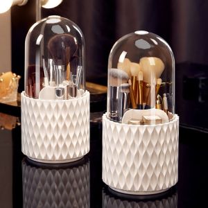 Makeup Brush Holder 360 Rotate Cosmetic Dustproof Storage Box Brush Rack Storage Tube Pen Container