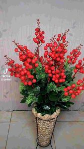 Bunga artificial kuntum 20 kuntum+pot standing anyam