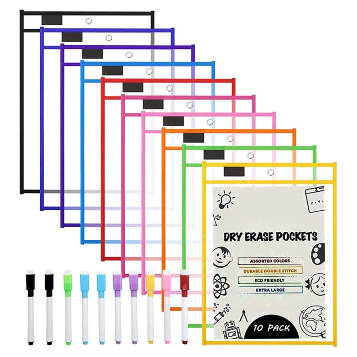 Dry Erase Pockets Sleeves, (10 Pack) A4 Paper Job Ticket Holders ...