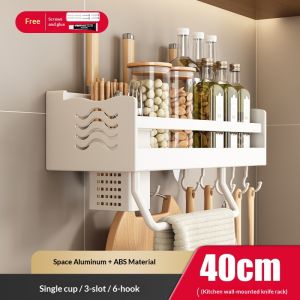 HANGDIAN Kệ để đồ nhà bếp treo tường hangdian với giá dao và móc kệ lưu trữ tiết kiệm không gian cho gia vị và dụng cụ không khoan cần