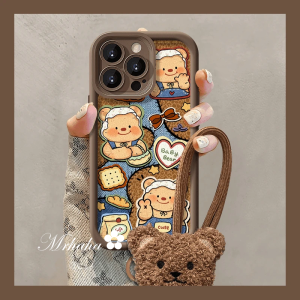 เคส MrHaHa สำหรับ Infinix 30i ร้อน30 Play Tecno Spark 10C 10 Go 2023 Smart 7 6 5 2020 Note 30 VIP 40 Pro 12 G96ร้อน20S 20i 11 10 9 Play ITEL RS4การ์ตูนเนยน่ารักหมีกับโซ่เคสมือถือฝาครอบป้องกันนิ่ม TPU