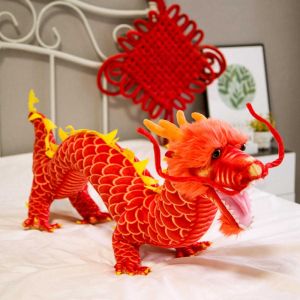 80cm High Quality Chinese Dragon Plush Toy Soft Stuffed Animal Red/Yellow Dragon Doll Mascot Toy New Year Gift Children Present