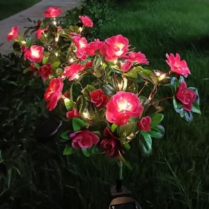 CANICECA Red Azalea Flower Solar Powered Flower Stake Lights Waterproof Pathway Decor Outdoor Pathway Lights Beautiful LED Floral Garden Lights