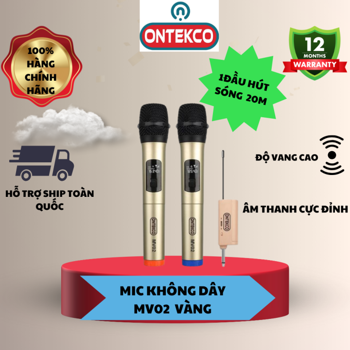 Bộ micro Ontekco MV02 VÀNG hát karaoke chuyên nghiệp, chất liệu thép ...