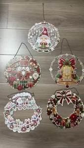 Sacesr 2D Flat Christmas Ornament Wreath Shape Lightweight Window Hanging Sign Vintage Acrylic Door Hanging Decor Holiday Gift 7P3H9