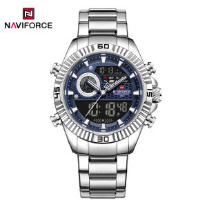 NAVIFORCE Original Mens Business Watch Dual Time Watch Calendar Date LCD Display Luminous Pointer Stainless Steel Strap 30m Waterproof Mens Casual Fashion Multifunctional Watch NF9262S