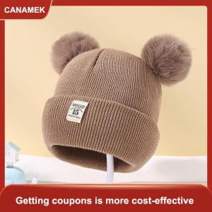 【CANAMEK】 Dễ Thương Mùa Đông Hat Rắn Màu Len Dệt Kim Nắp ca-pô Bebe Sơ Sinh Bé Hat Pompom Cho Trẻ Em Chàng Trai Cô Gái Trẻ Em Mũ Ấm