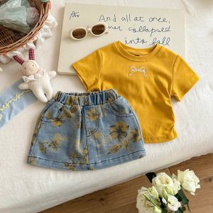 Sundaykids Girls T-shirt with Denim Skirt Suit Outfit 2-10Y