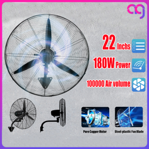 【in Spot】 High Power Industrial Electric Fan Wall Mounted Electric Fan 22 Inch 220v Super Cooling High-Power Mechanical Shaking Head Wall-Mounted Double Ball Bearing Motor Portable For Warehouse Outdoor Factory Household Turbo Air Circulation Fan