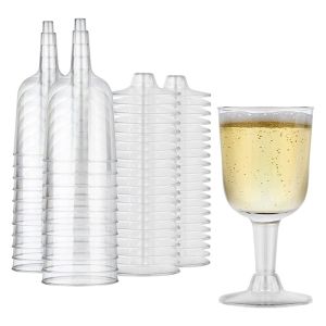 【SG Stock】Disposable Wine Glass-50pcs/Disposable Champagne Glasses Plastic Goblets Transparent Plastic Champagne Glasses Wine Glass 一次性酒杯