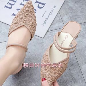 [Free Shipping] Fashionable Rose Pattern Pointed Toe Plastic Jelly Sandals For Women Flat Non-Slip Stylish And Versatile Dual-Purpose For Outdoor Wear