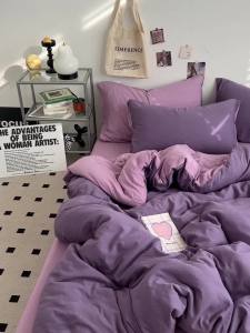 A Class ins Simple Washed Cotton Four-Piece Set Solid Color Skin-Friendly Ultra-Soft Bed Sheet Duvet Cover Single Student Dormitory Three-Piece Set LZD