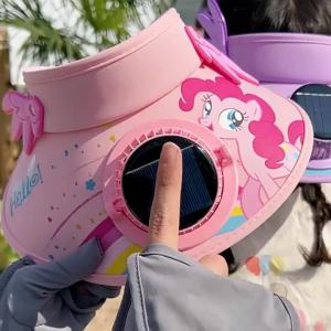 Anti UV Outdoor Hat Solar Fan Hat Solar Powered Fan Hat Sun Protection Fan Hat Rechargeable Cooling Hat with Usb Fan Outdoor Cute Cartoon Summer Adjustable Sun Visor Boys Girls
