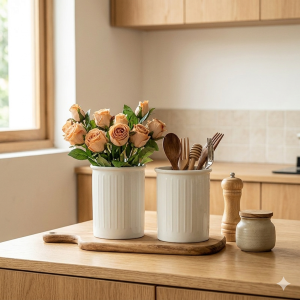 Locaupin Ceramic Storage Jar–Flower Vase Utensil Holder Kitchen Organizer–Nordic Style Ceramic Container